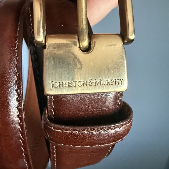 Johnson And Murphy Brown Leather Belt Made USA Men's Size 38 Solid Brass Buckle - Picture 2 of 7